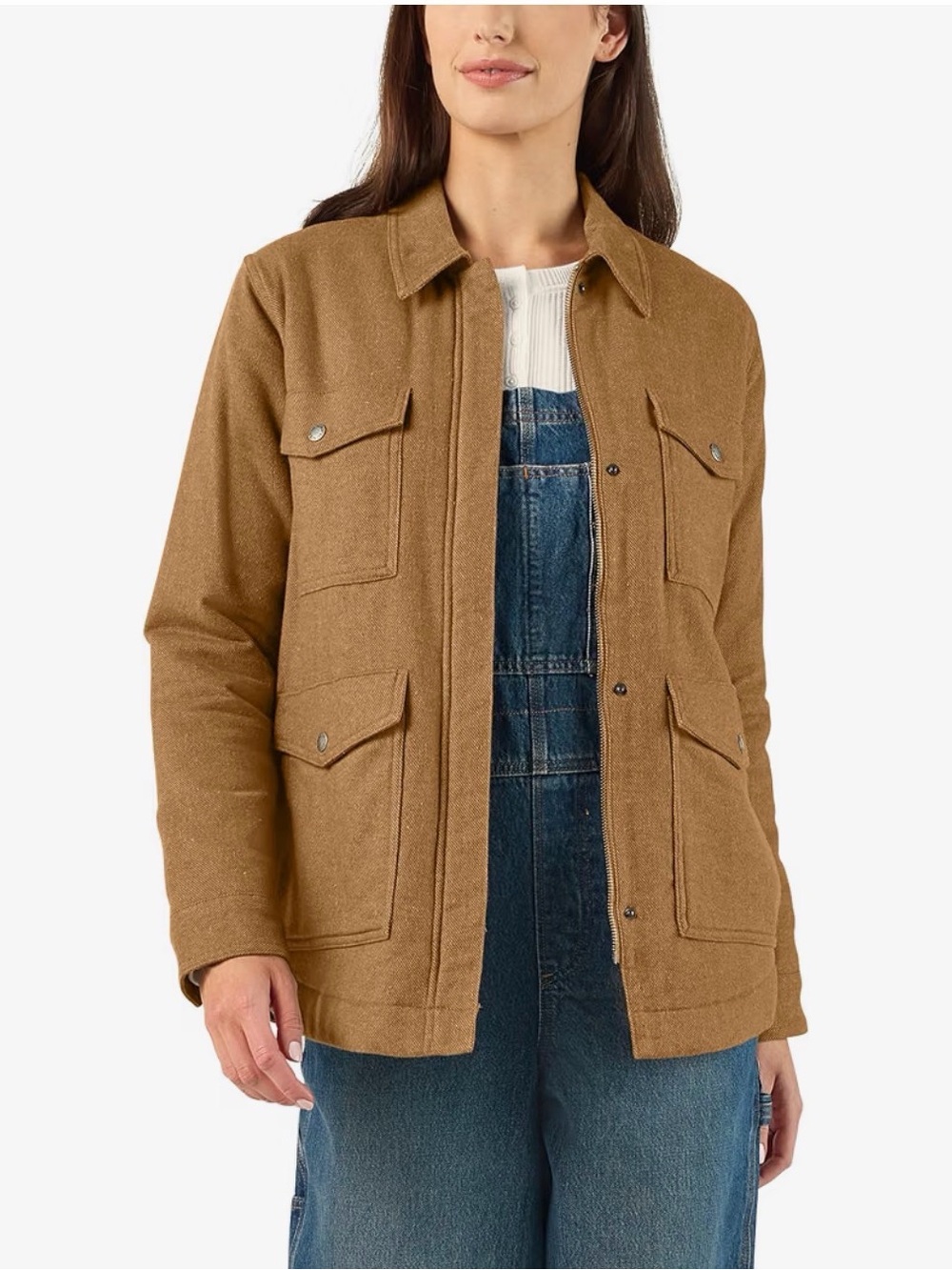 Women's Tan Utility Jacket with Button Flap Pockets